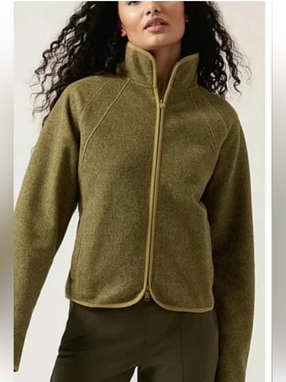 Athleta Olive Stroll Fleece Full Zip-Front Jacket